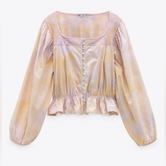 Zara Tops - NWT Zara balloon sleeve peplum tie dye blouse, size medium